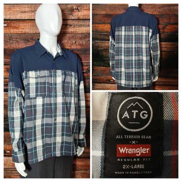 Wrangler Flannel Shirt Mens 2XL ATG All Terrain Gear Plaid Button Front Organic - Picture 1 of 9